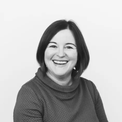 Black and white photo of Miss Stephanie West, ophthalmic surgeon in the UK