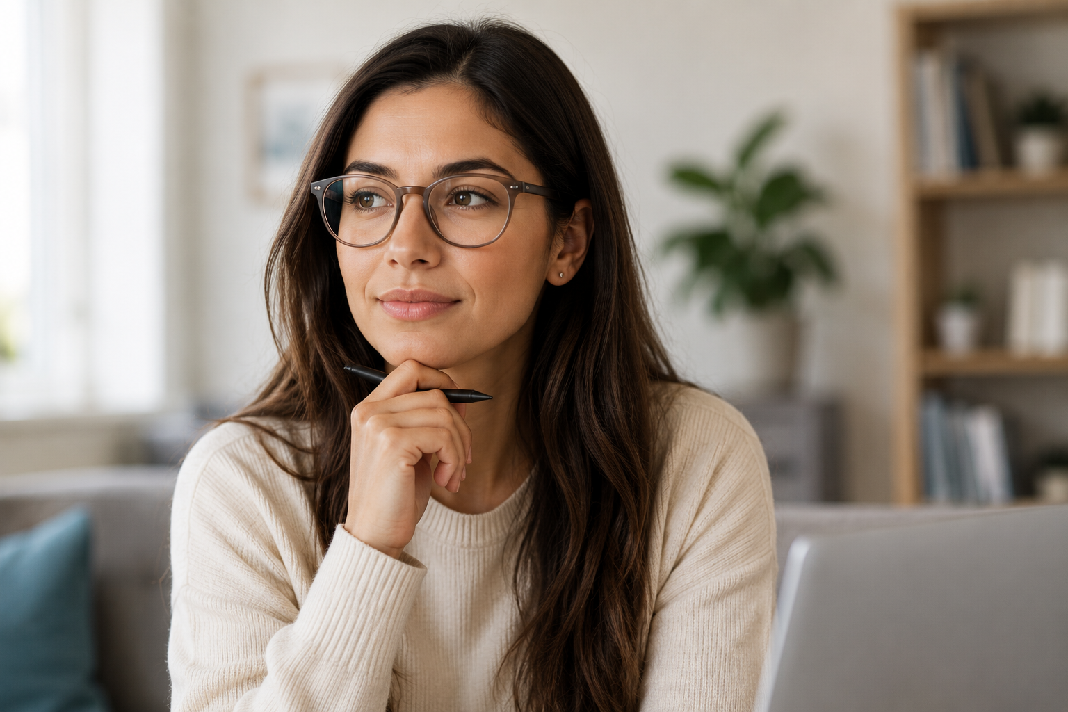 Young woman wearing glasses considering laser eye surgery to reduce dependence on glasses