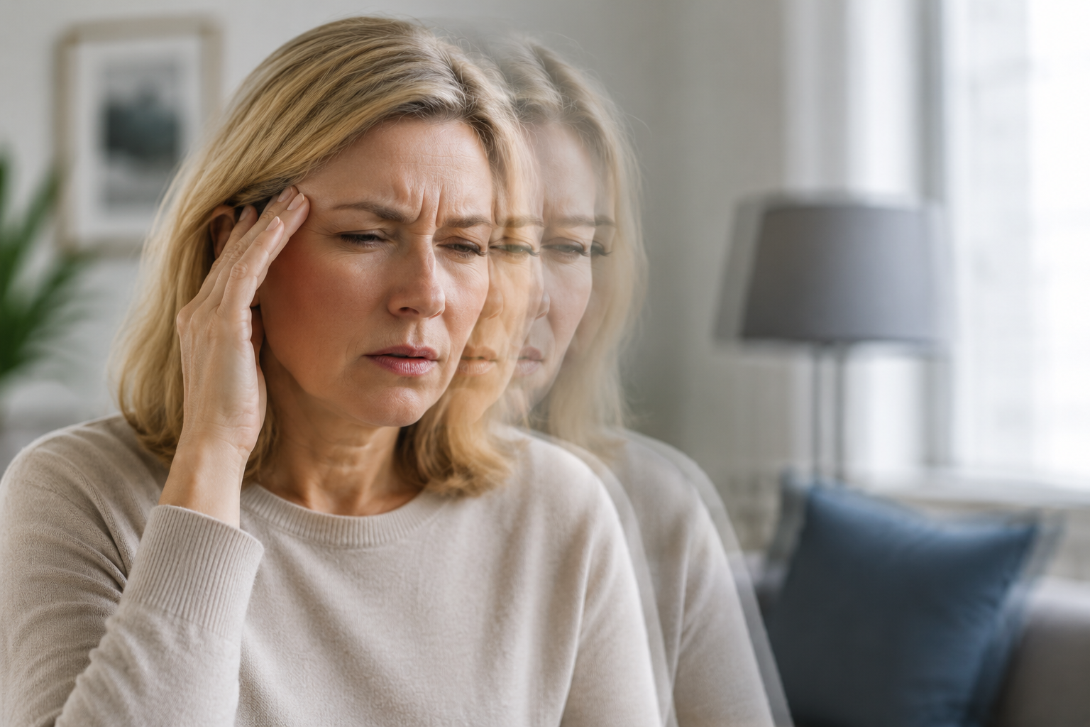 Adult experiencing double vision caused by a squint (strabismus)